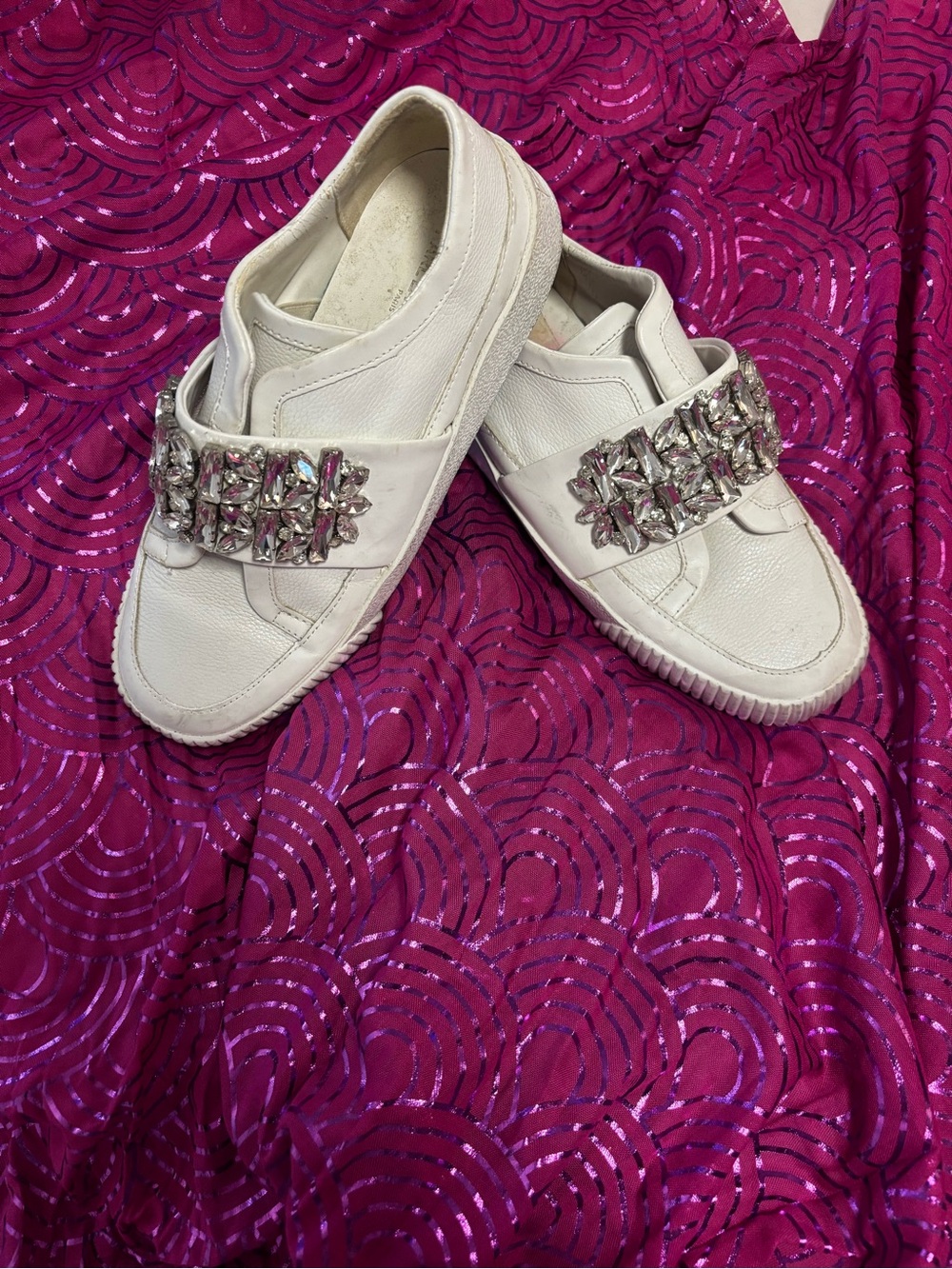 Karl Lagerfeld White Slip-On Sneakers with Crystal Strap